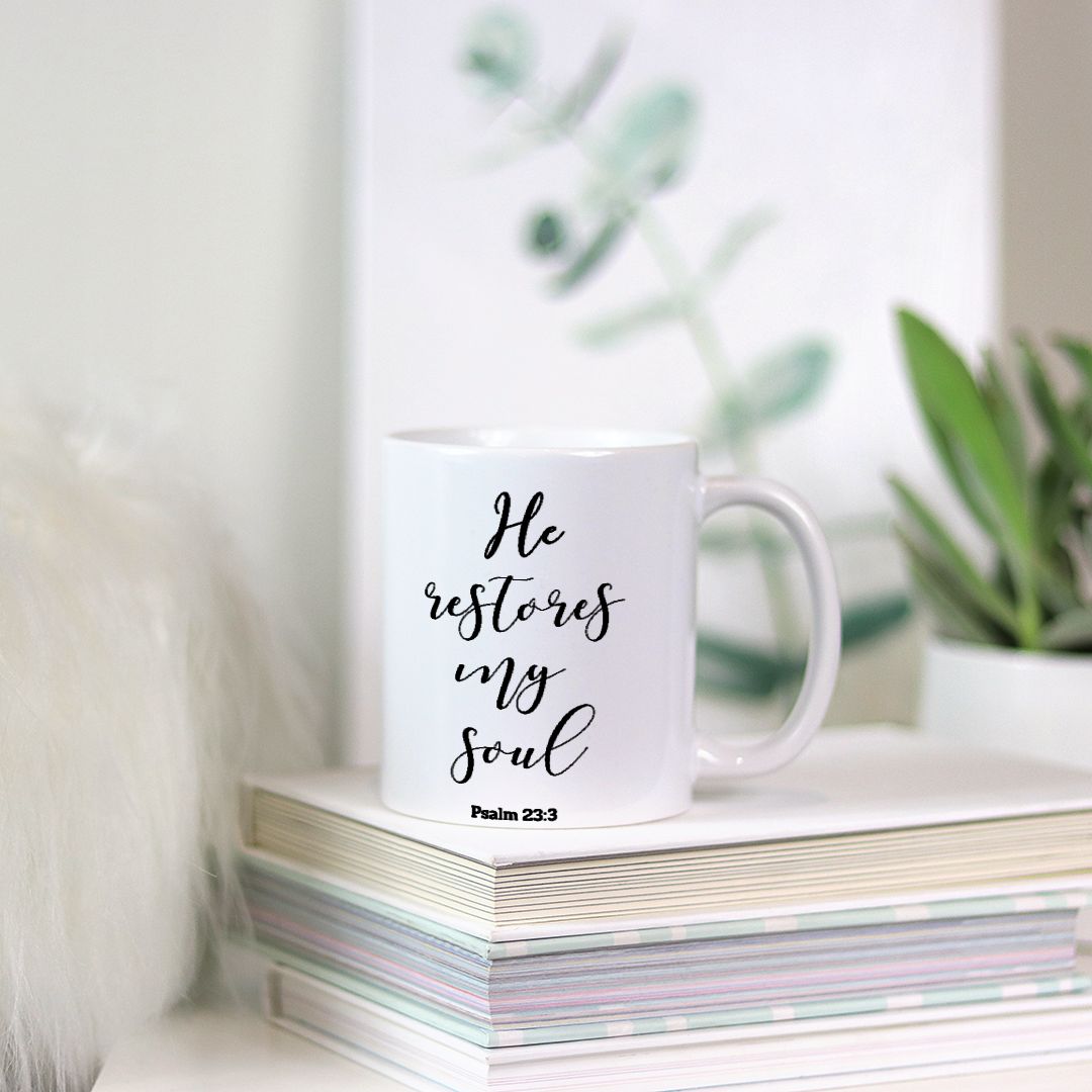 Christian Mug | He Restores My Soul | Christian Home | Coffee or Tea Mug | 11oz.