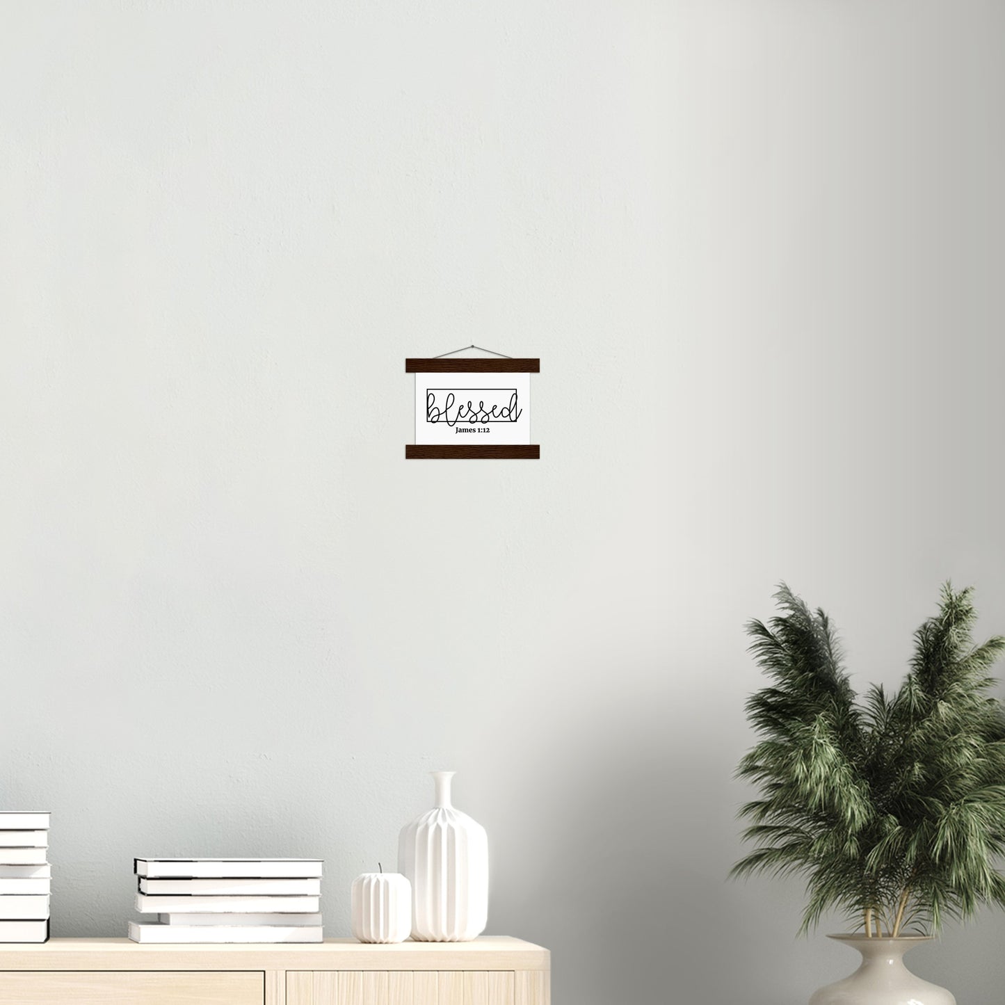 Home Decor | Blessed Sign | Christian Wall Art | Premium Poster with Banner Wood