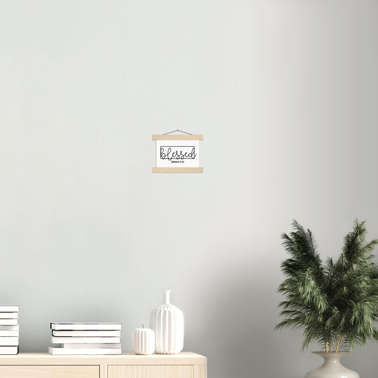 Home Decor | Blessed Sign | Christian Wall Art | Premium Poster with Banner Wood