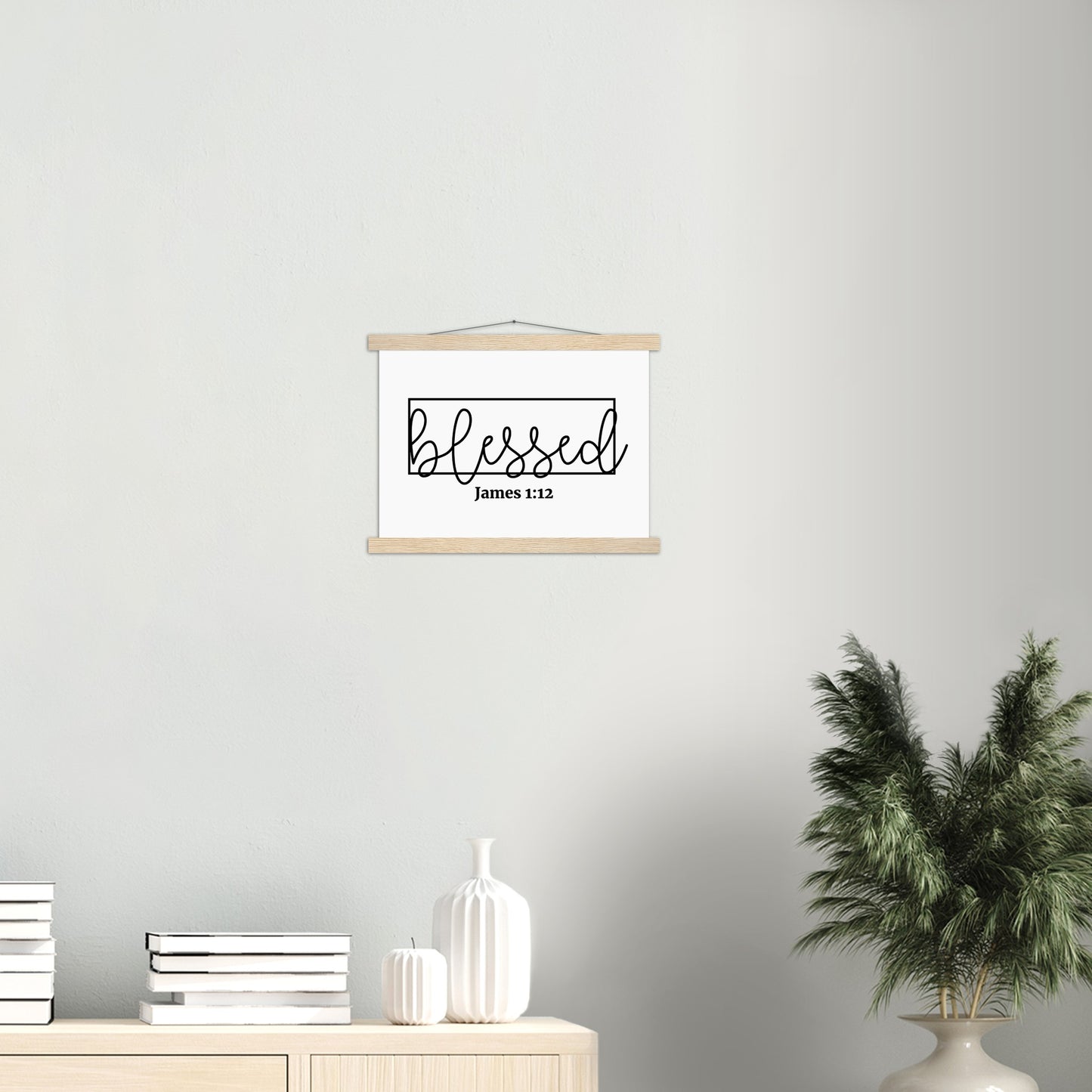 Home Decor | Blessed Sign | Christian Wall Art | Premium Poster with Banner Wood