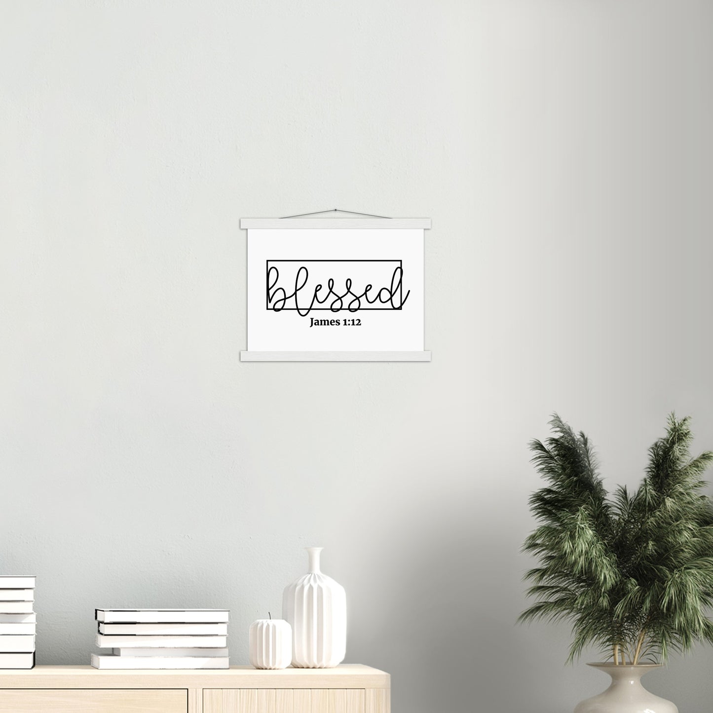 Home Decor | Blessed Sign | Christian Wall Art | Premium Poster with Banner Wood