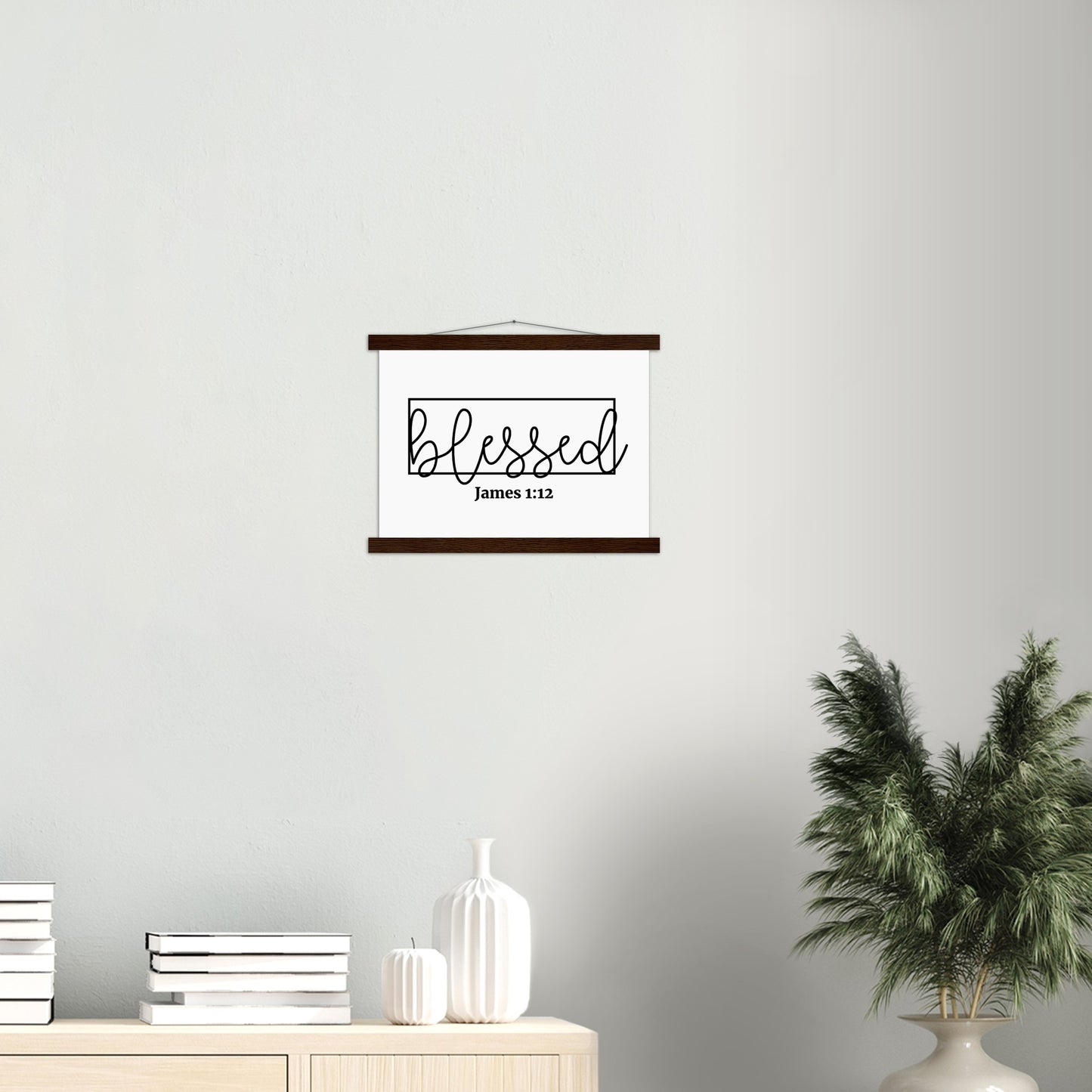 Home Decor | Blessed Sign | Christian Wall Art | Premium Poster with Banner Wood