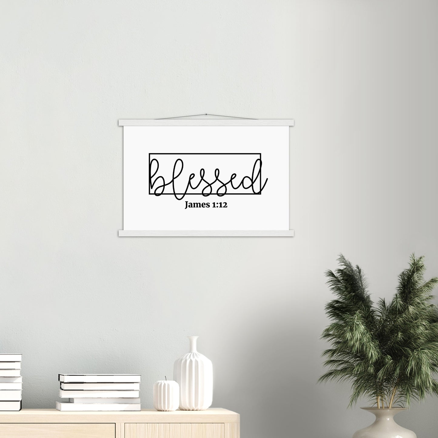 Home Decor | Blessed Sign | Christian Wall Art | Premium Poster with Banner Wood