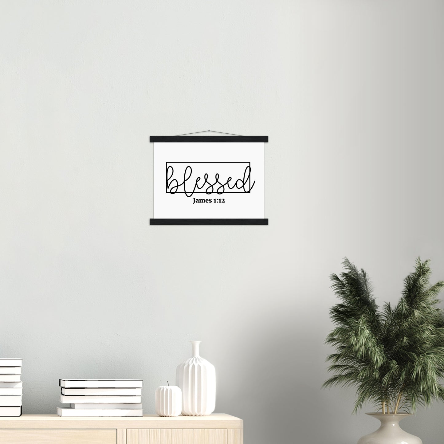 Home Decor | Blessed Sign | Christian Wall Art | Premium Poster with Banner Wood