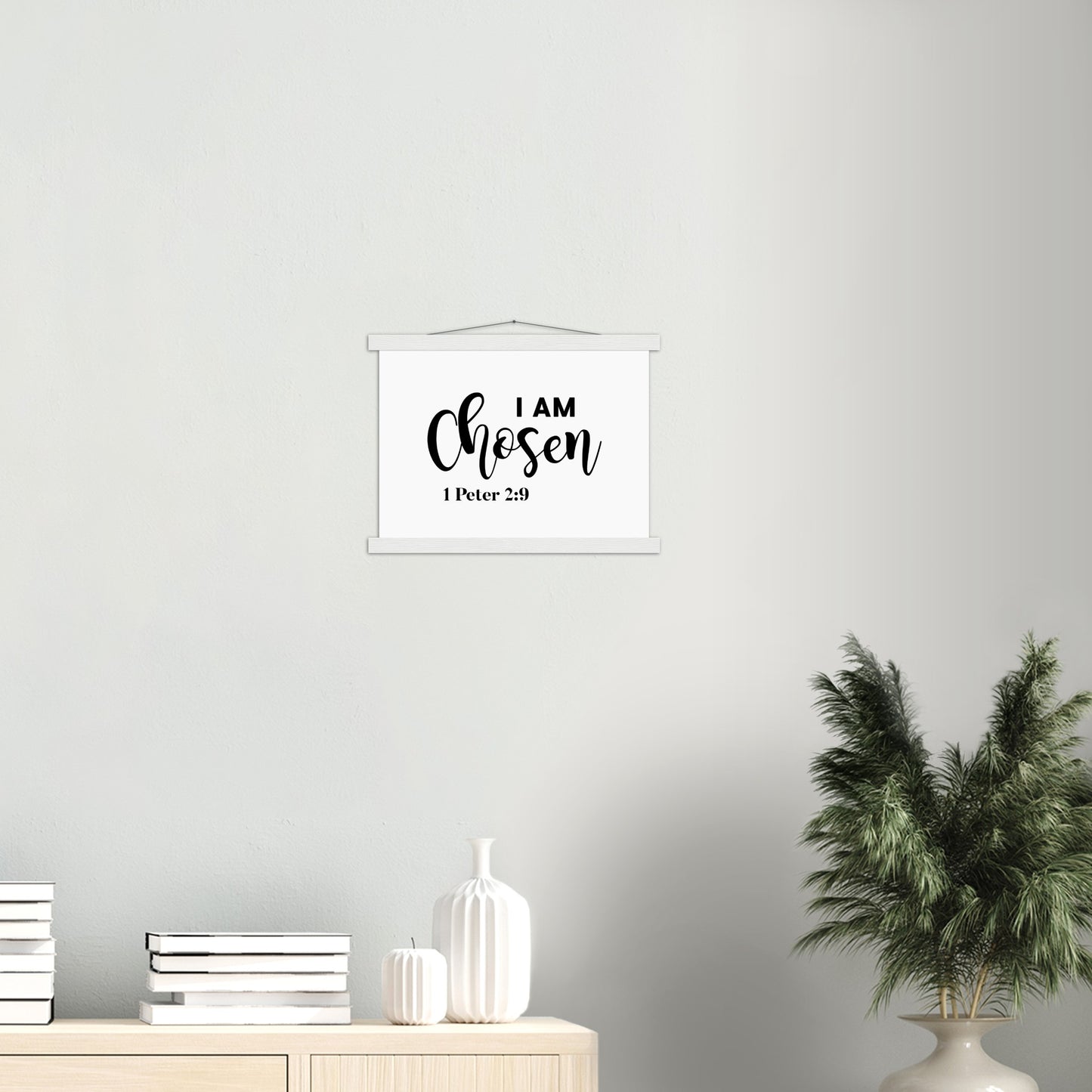 Home Decor | I Am Chosen | Christian Wall Art | Premium Poster with Banner Wood