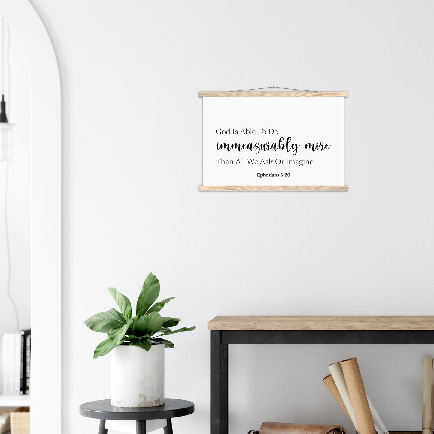 Home Decor | God Is Able To Do Immeasurably | Christian Wall Art | Premium Poster with Banner Wood