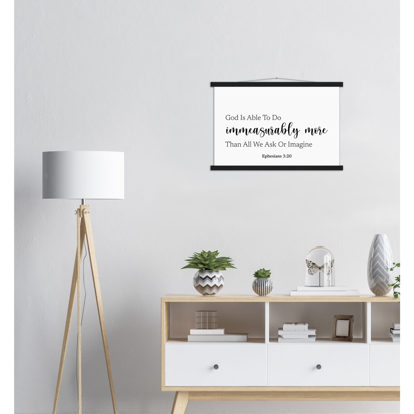 Home Decor | God Is Able To Do Immeasurably | Christian Wall Art | Premium Poster with Banner Wood