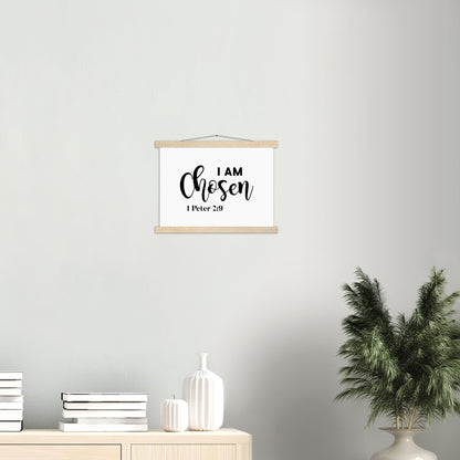 Home Decor | I Am Chosen | Christian Wall Art | Premium Poster with Banner Wood