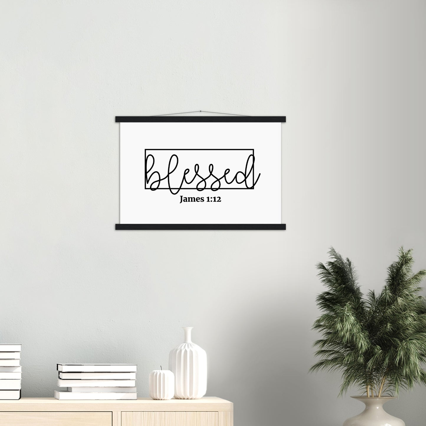 Home Decor | Blessed Sign | Christian Wall Art | Premium Poster with Banner Wood
