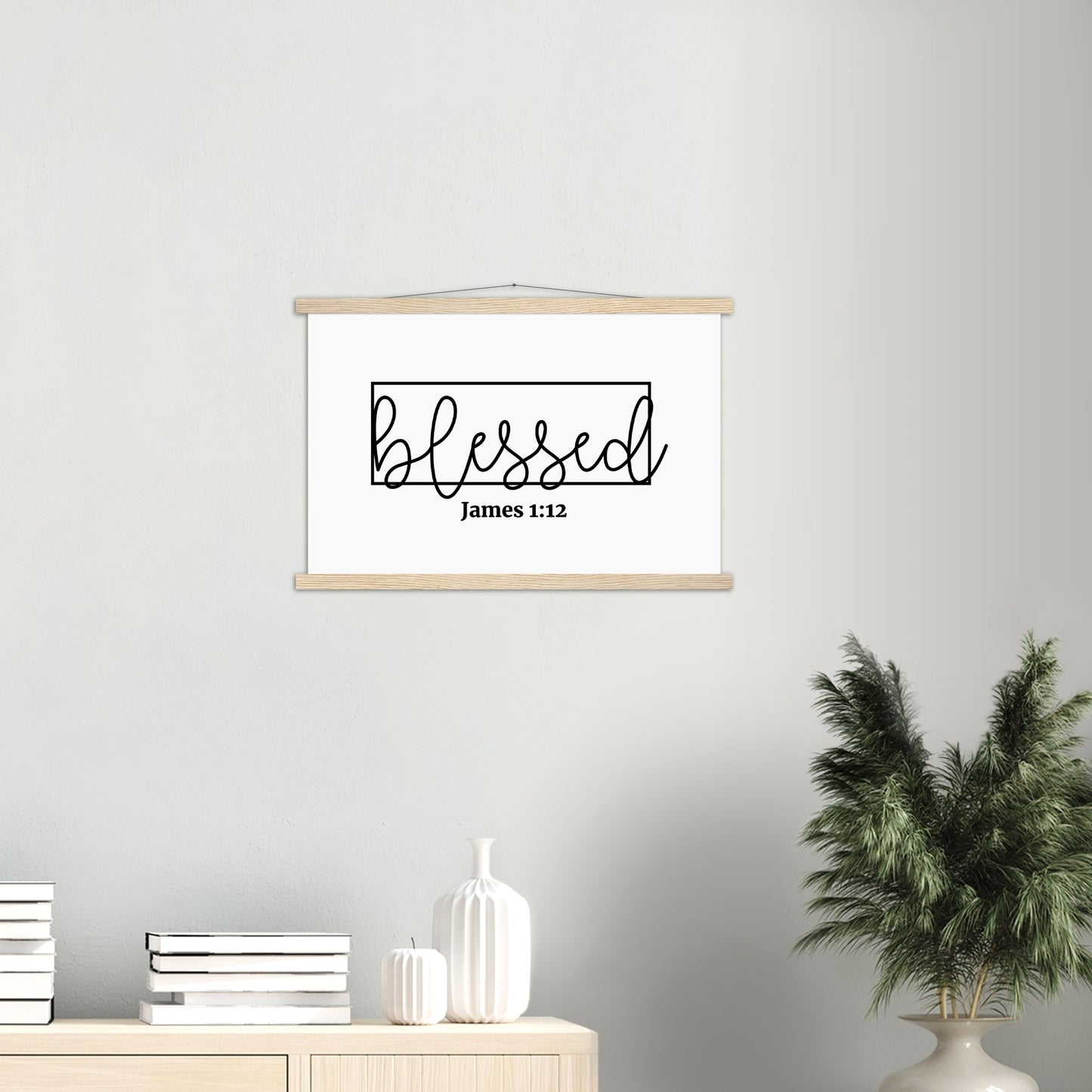 Home Decor | Blessed Sign | Christian Wall Art | Premium Poster with Banner Wood