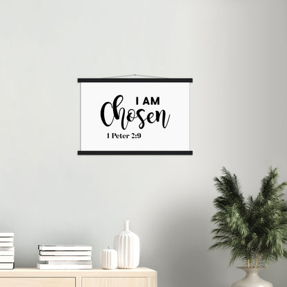 Home Decor | I Am Chosen | Christian Wall Art | Premium Poster with Banner Wood