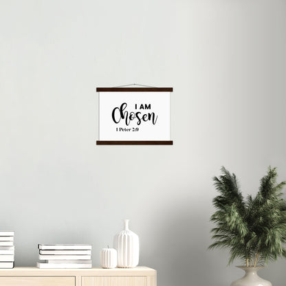 Home Decor | I Am Chosen | Christian Wall Art | Premium Poster with Banner Wood