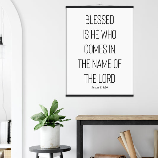 Easter Home Decor | Blessed Is He | Christian Wall Art | Premium Poster with Banner Wood
